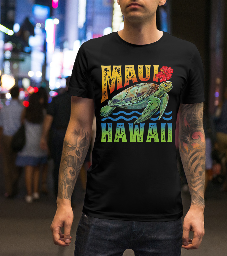 Maui Hawaii Hawaiian Turtle Tropical Summer Hibiscus Flower T-Shirt