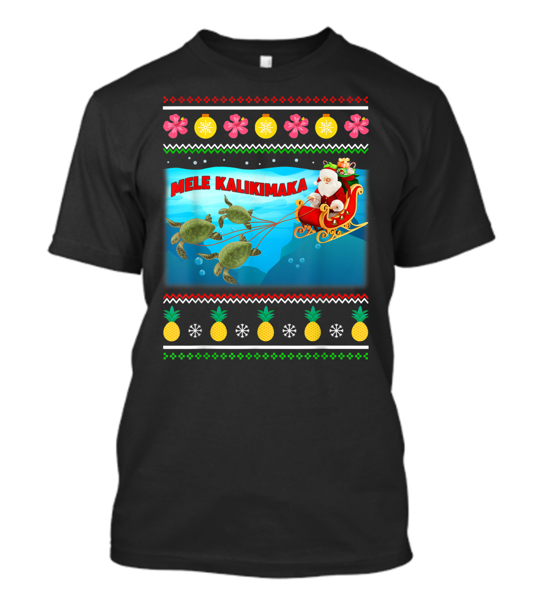 Mele Kalikimaka Santa Claus With Turtle Sleigh Hawaii Holiday Festive T-Shirt