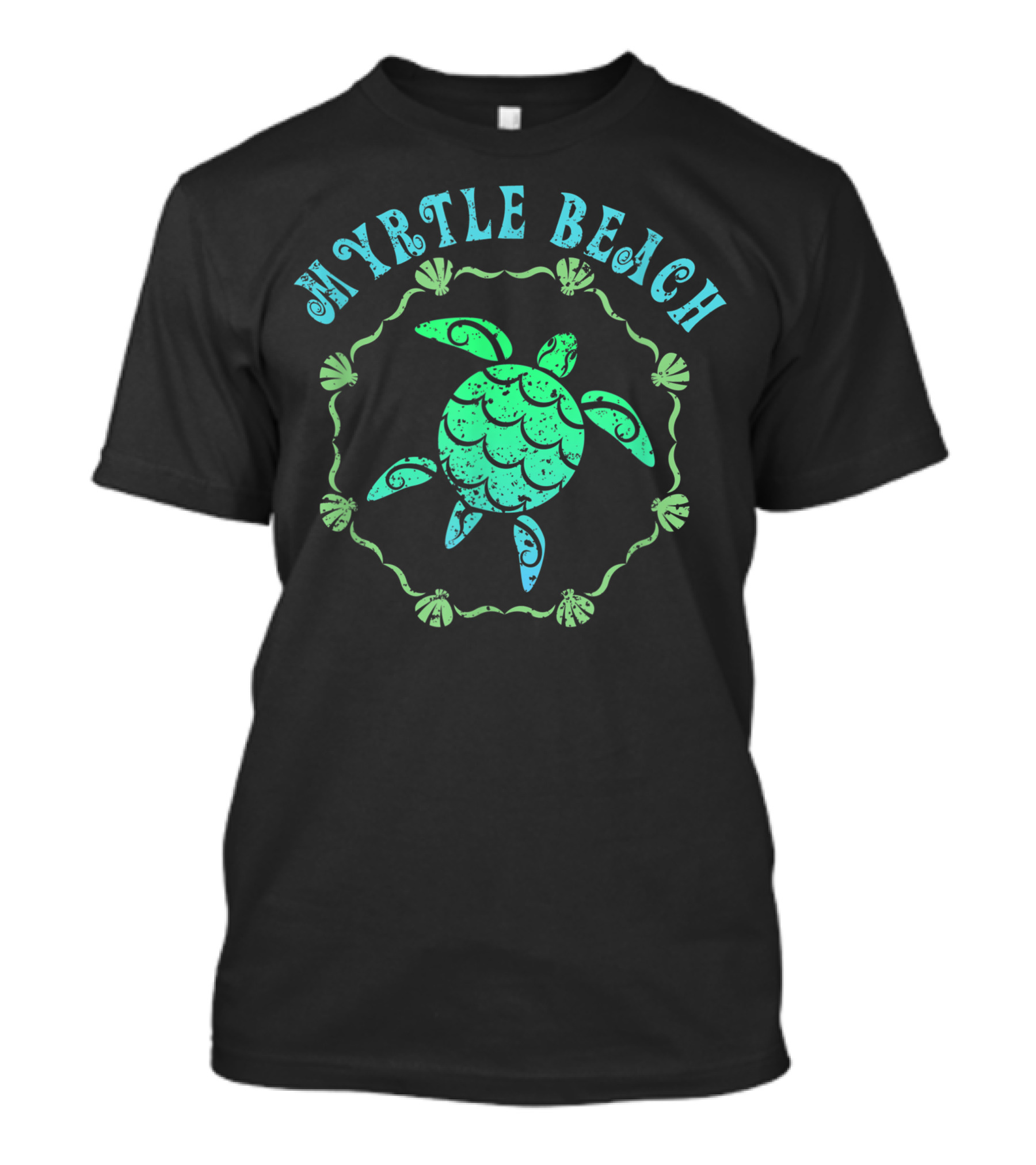 Myrtle Beach Scallop-Framed Tribal Turtle T-Shirt