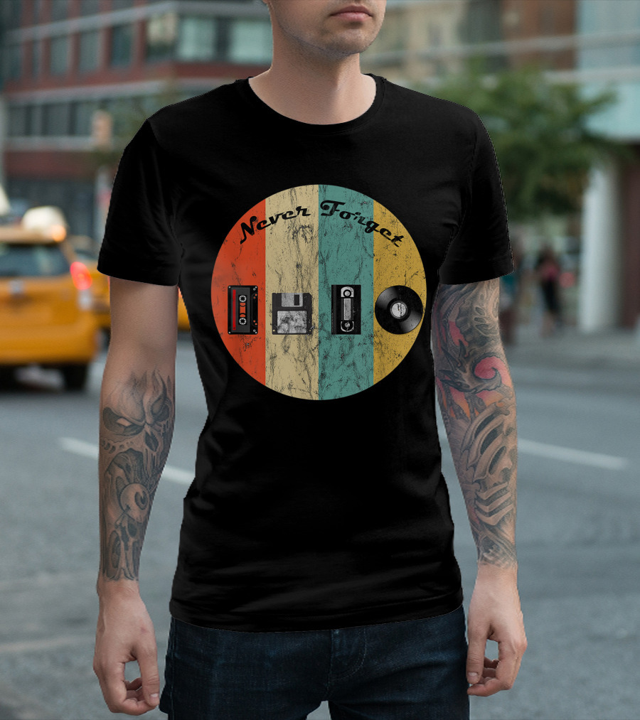 Never Forget Nostalgia Vintage Retro Tape Floppy VHS Vinyl T-Shirt