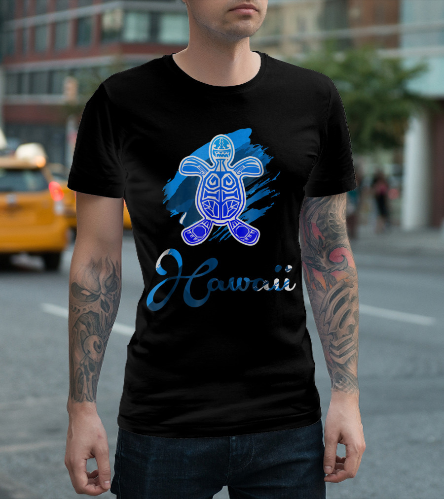 Hawaii Ocean Blue Hawaiian Tribal Sea Turtle T-Shirt