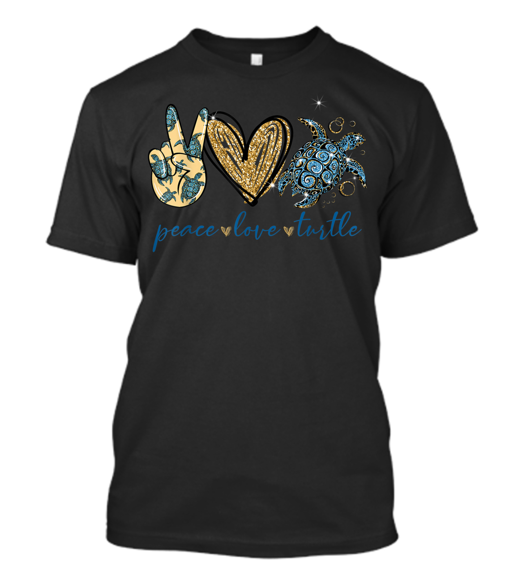 Peace Sign Heart Turtle Pattern Glitter T-Shirt