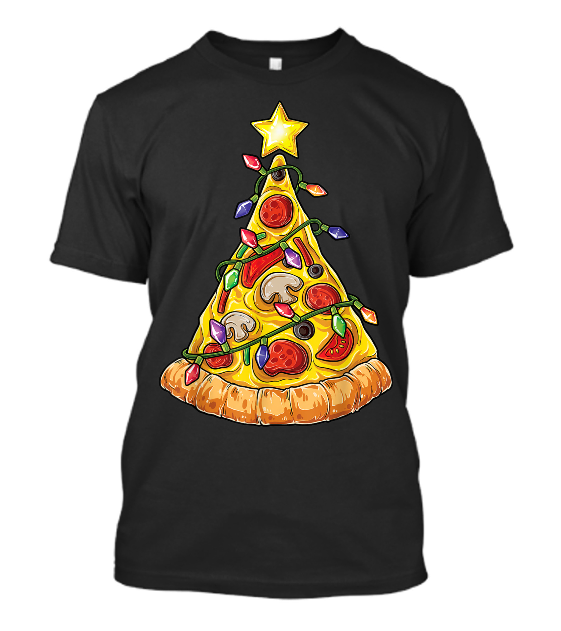 Pizza Christmas Tree Lights Xmas Crustmas Kh Holiday Slice Decor T-Shirt