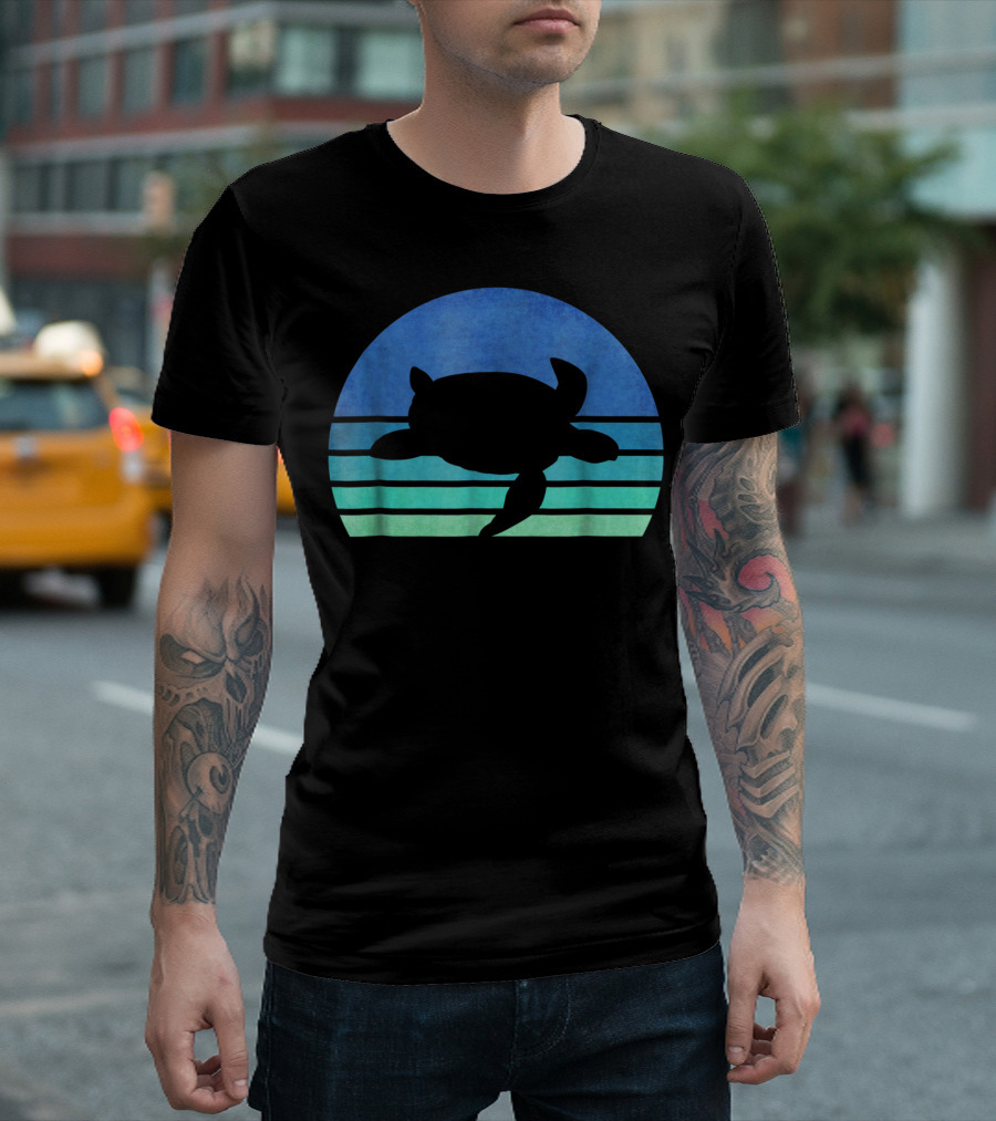Retro Eighties Sea Turtle Vintage Animal Silhouette Ocean Sunset T-Shirt