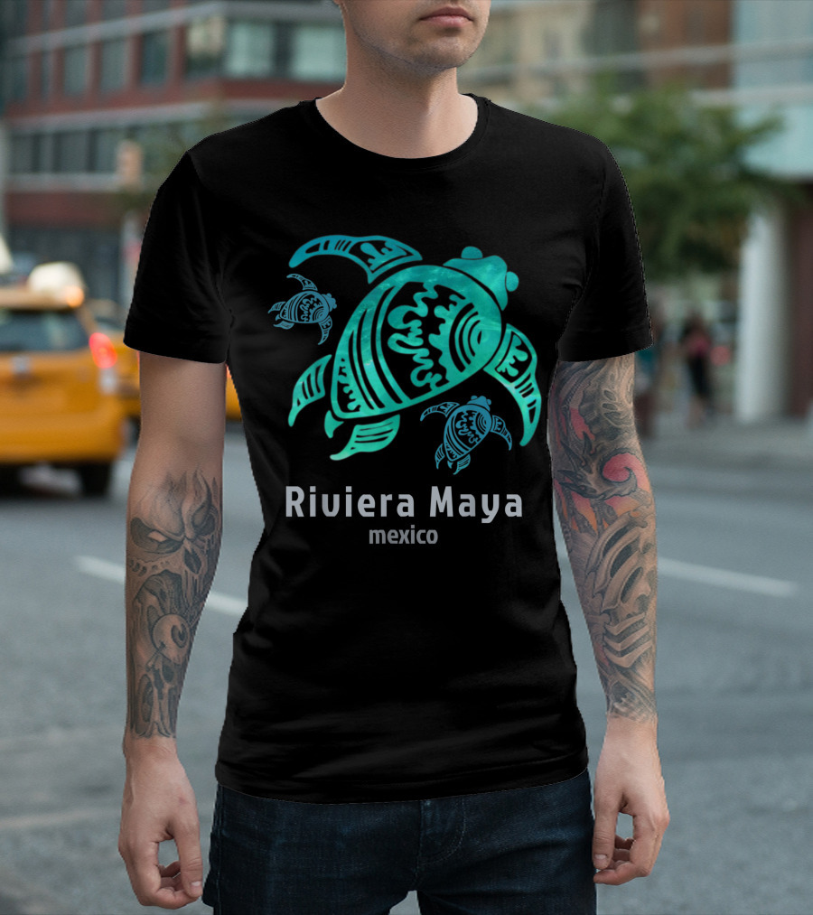 Riviera Maya Mexico Sea Blue Tribal Turtle T-Shirt