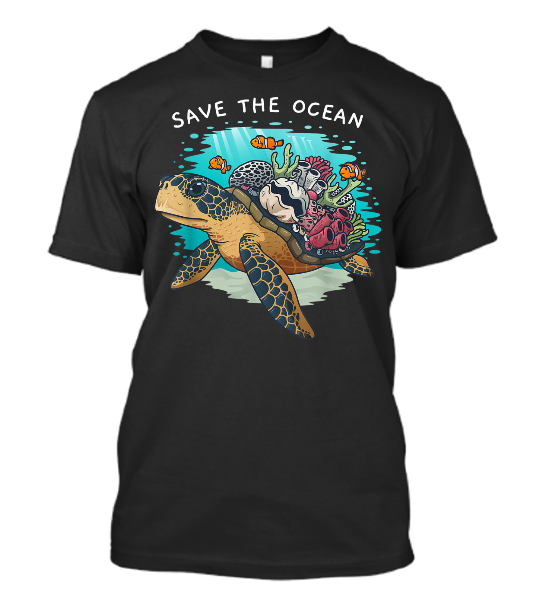 Save The Ocean Sea Turtle With Vibrant Coral Reef And Fish Environmental T-Shirt