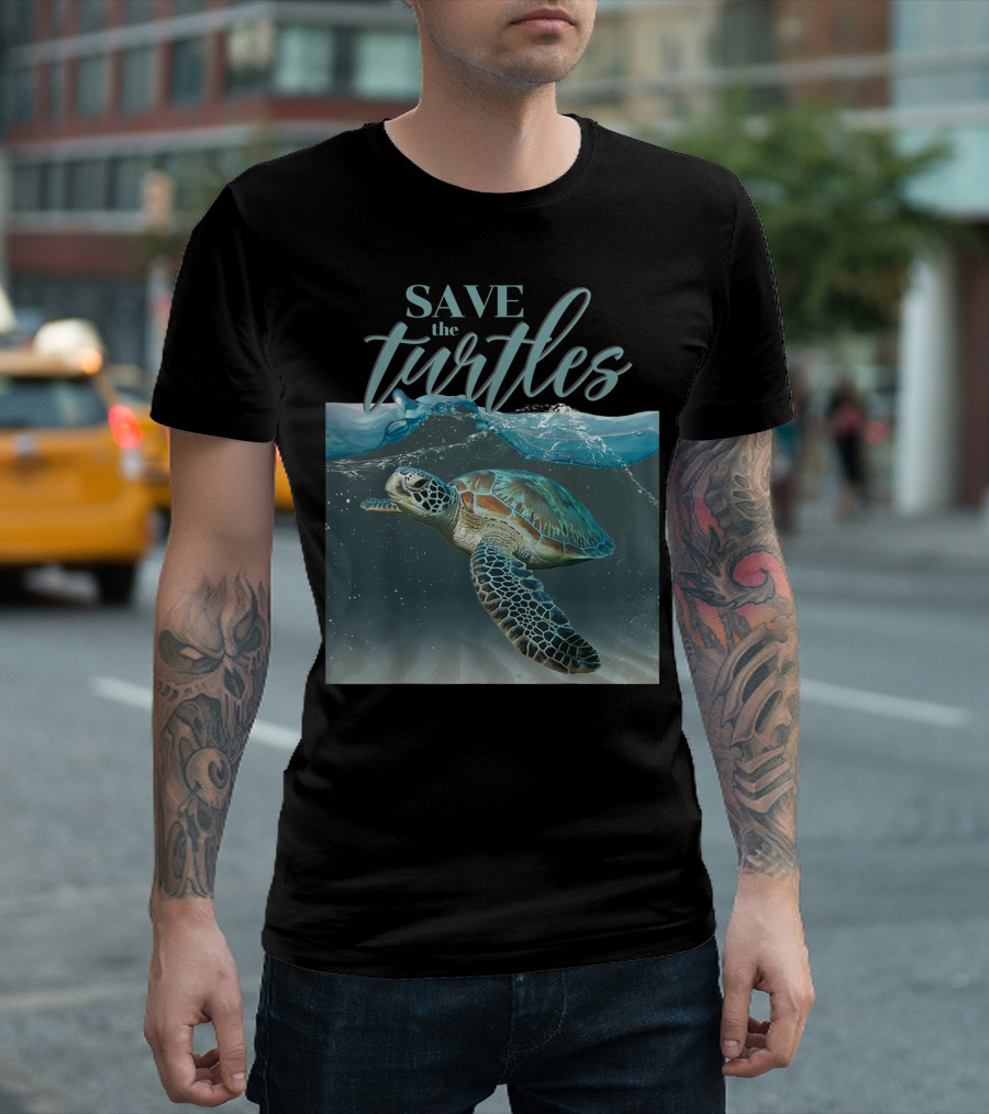 SAVE THE TURTLES Colorful Sea Turtle Ocean Conservation T-Shirt