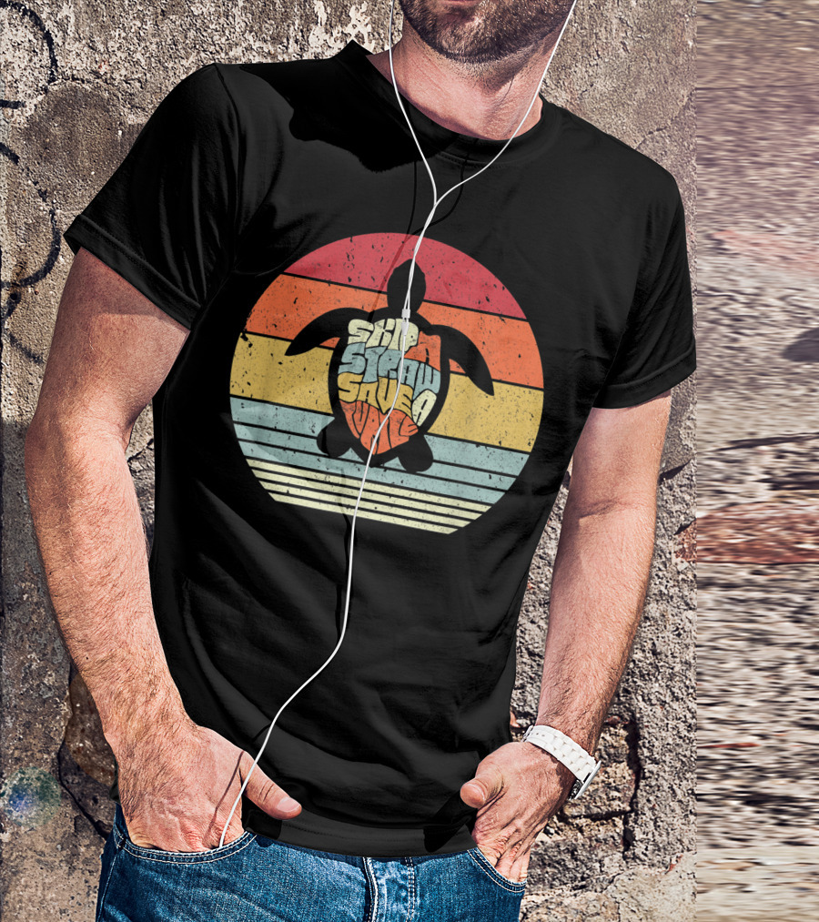 Skip A Straw Save A Turtle Save The Turtles R2 Retro Sunset T-Shirt