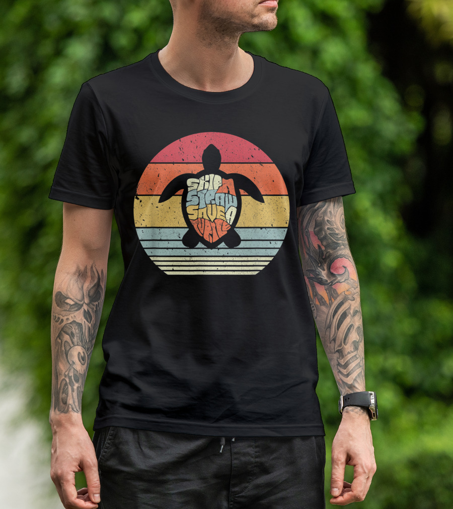 Skip A Straw Save A Turtle Save The Turtles R2 Retro Sunset T-Shirt