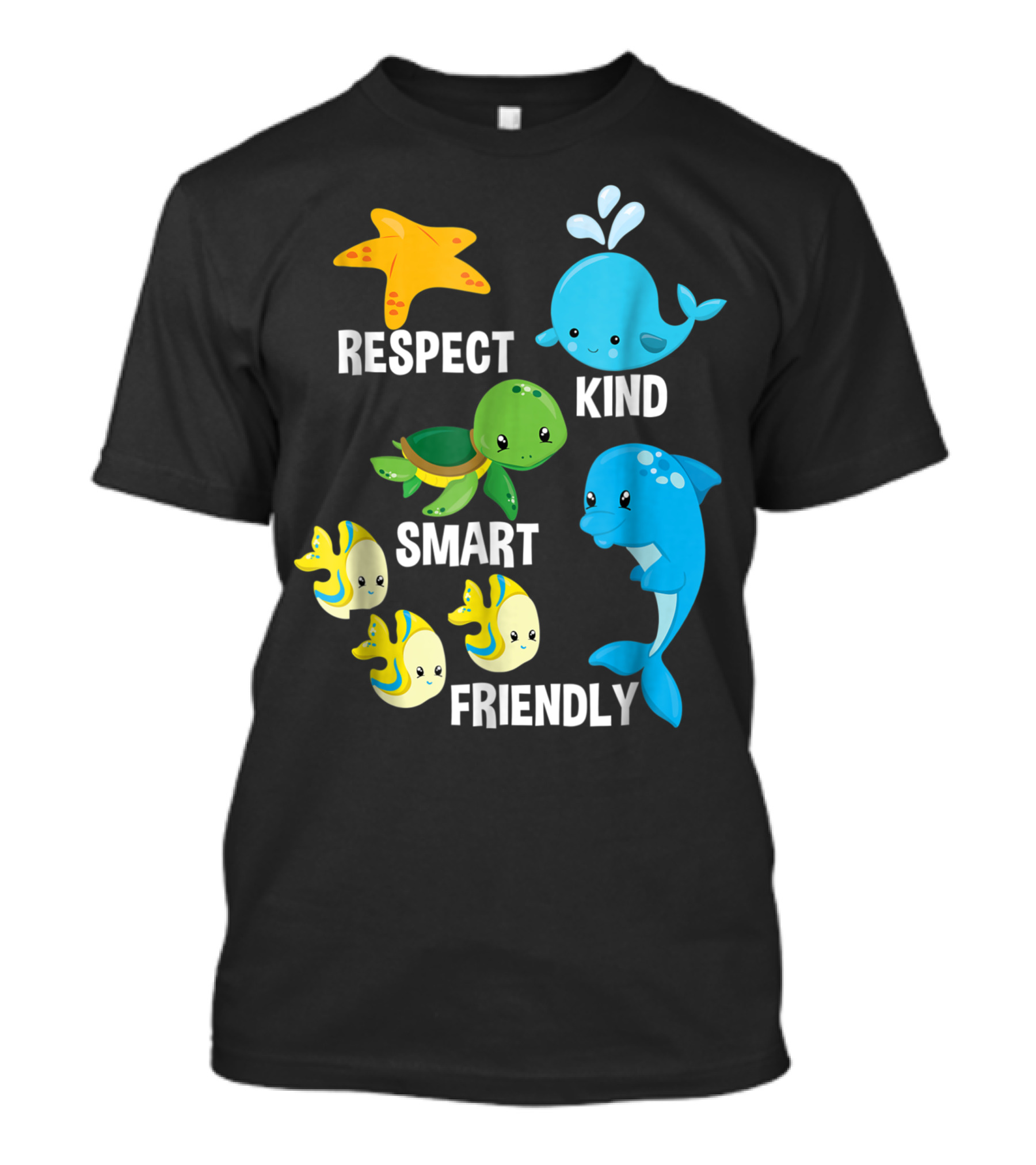 Respect Kind Smart Friendly Sea Animals Positive Attitude For Toddlers T-Shirt