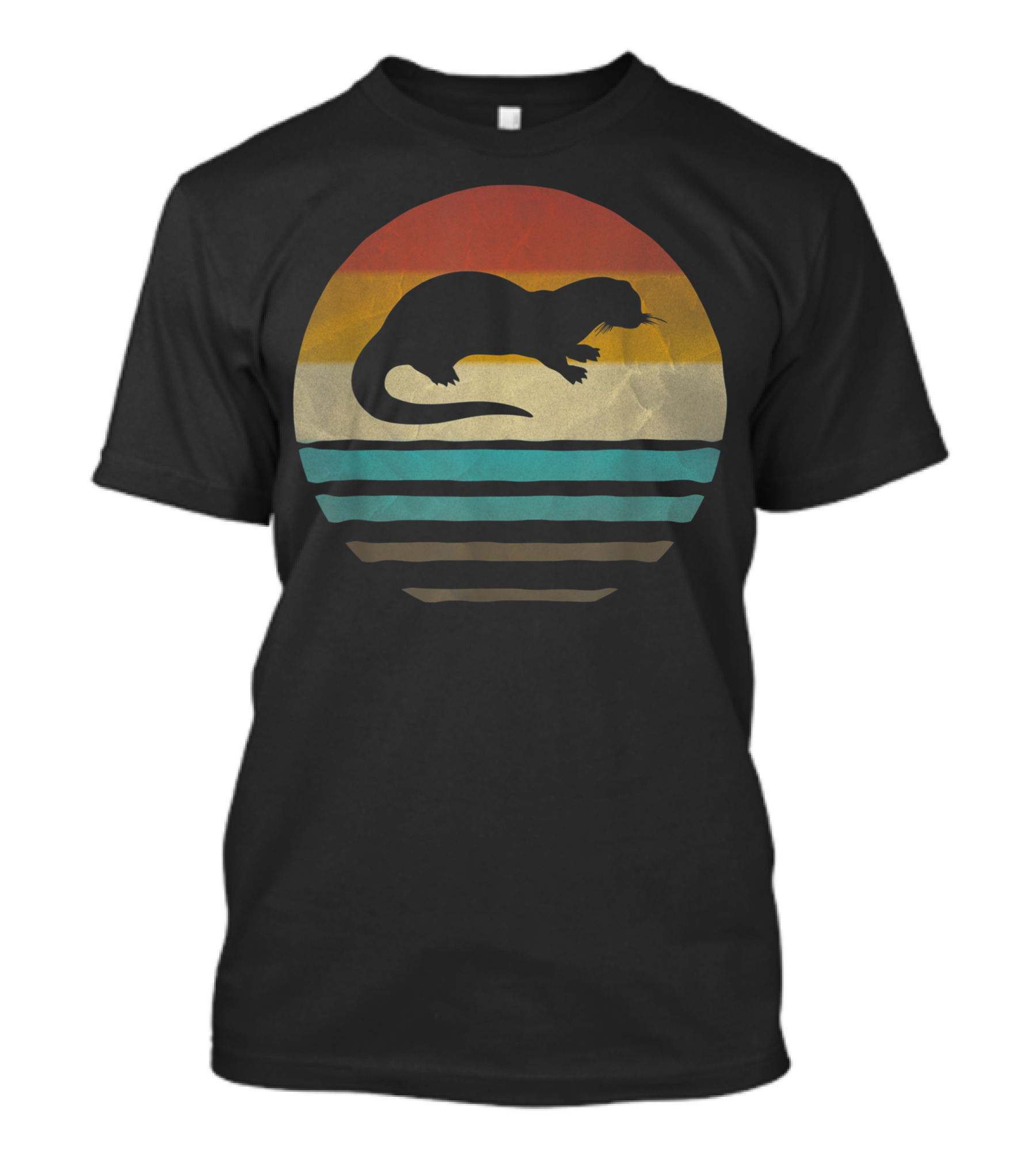 Sea Otter Retro 60s 70s Vintage Distressed Silhouette Sunset T-Shirt