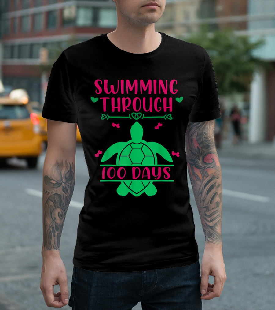 Swimming Through 100 Days Sea Turtle Teacher And Students U8 T-Shirt