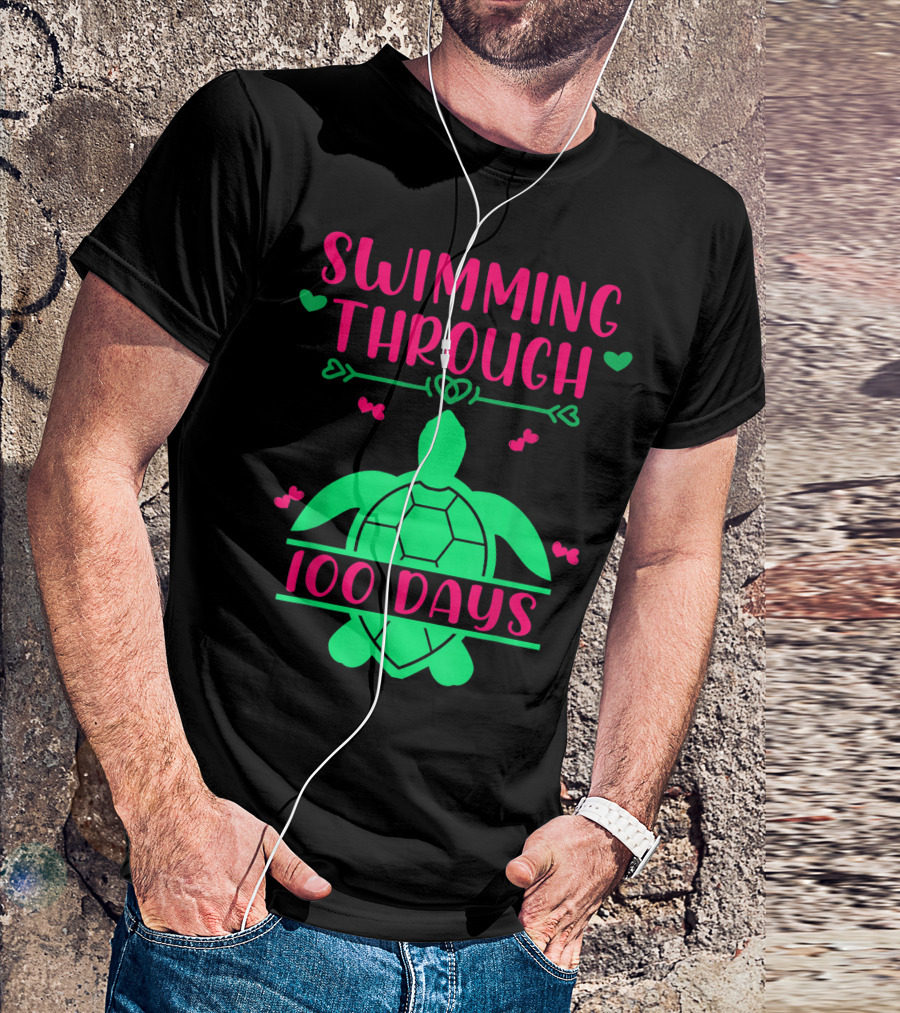 Swimming Through 100 Days Sea Turtle Teacher And Students U8 T-Shirt