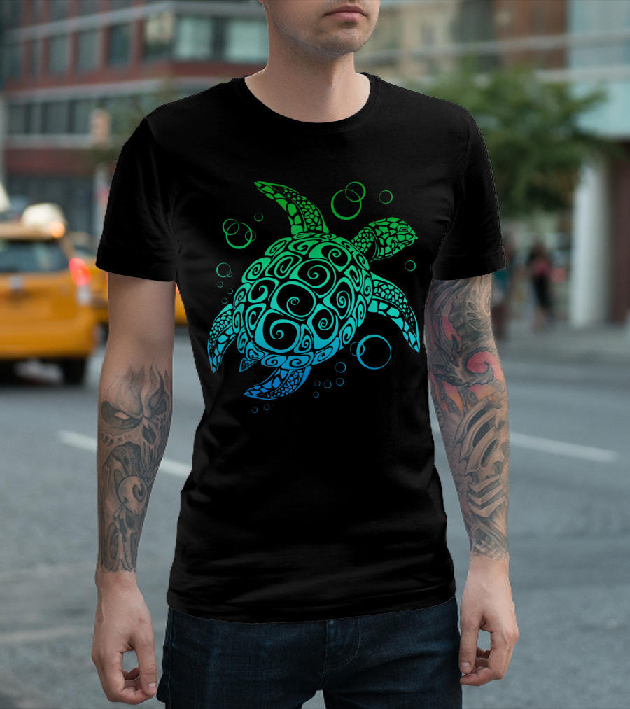Sea Turtle Hawaiian Honu Tribal Swirl T-Shirt