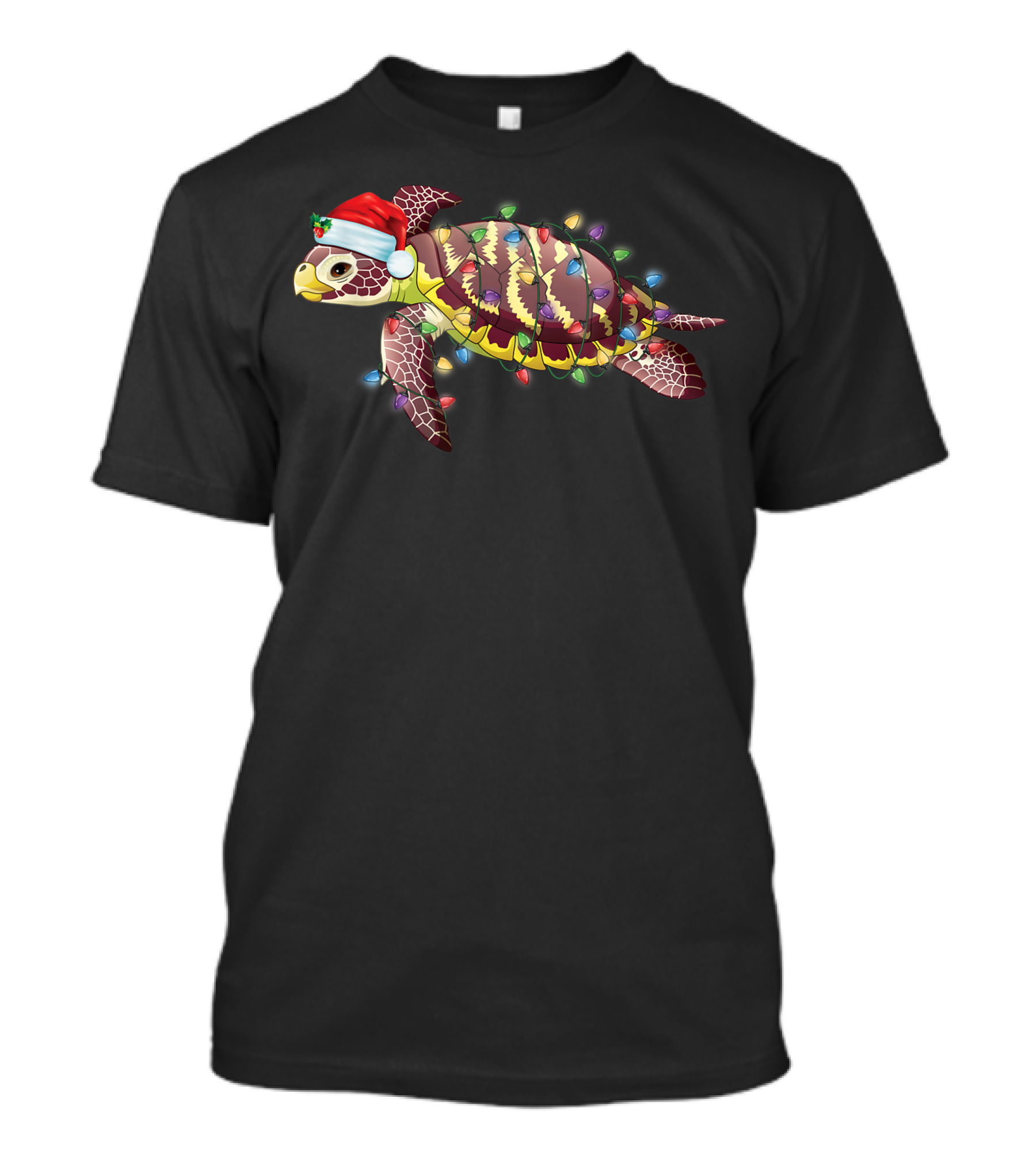 Sea Turtle In Santa Hat With Christmas Lights Decoration T-Shirt