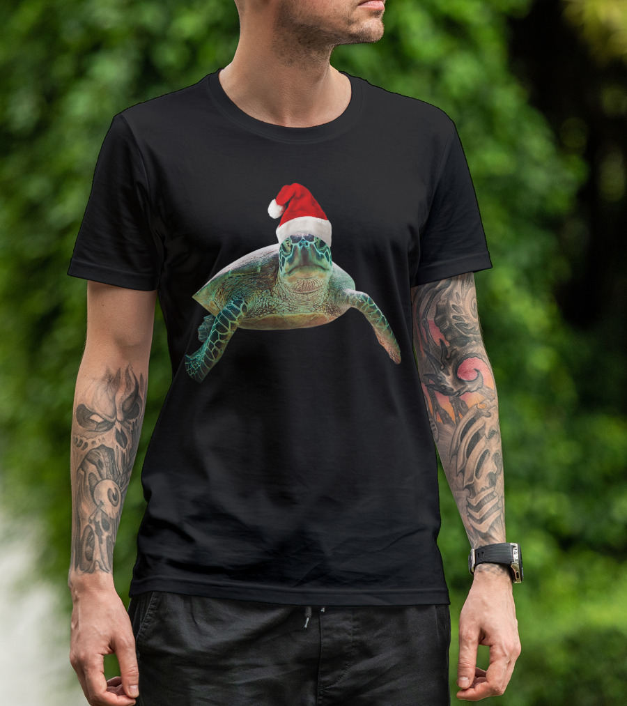 Sea Turtle Santa Christmas Hat For Turtle Lovers Holiday Season Enthusiasts T-Shirt