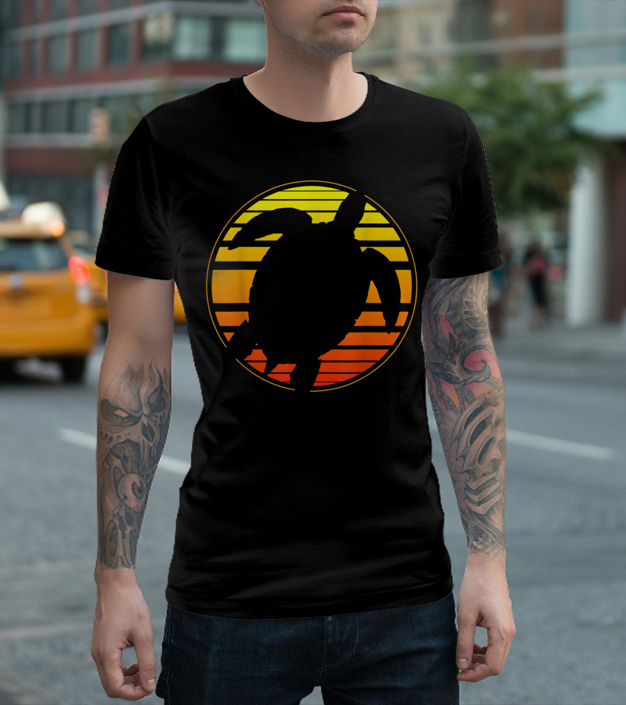 Sea Turtle Sunset Silhouette Circle T-Shirt