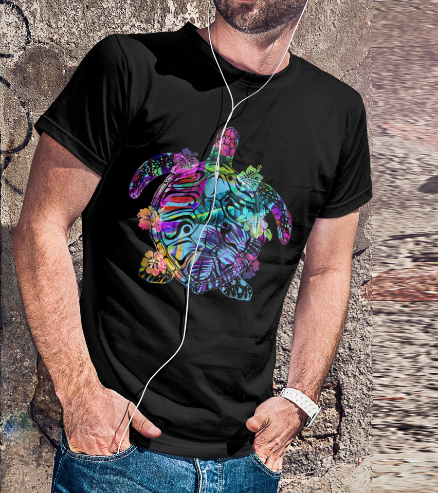 Colorful Sea Turtles Hibiscus Design Turtle Lover Hawaii Eh T-Shirt