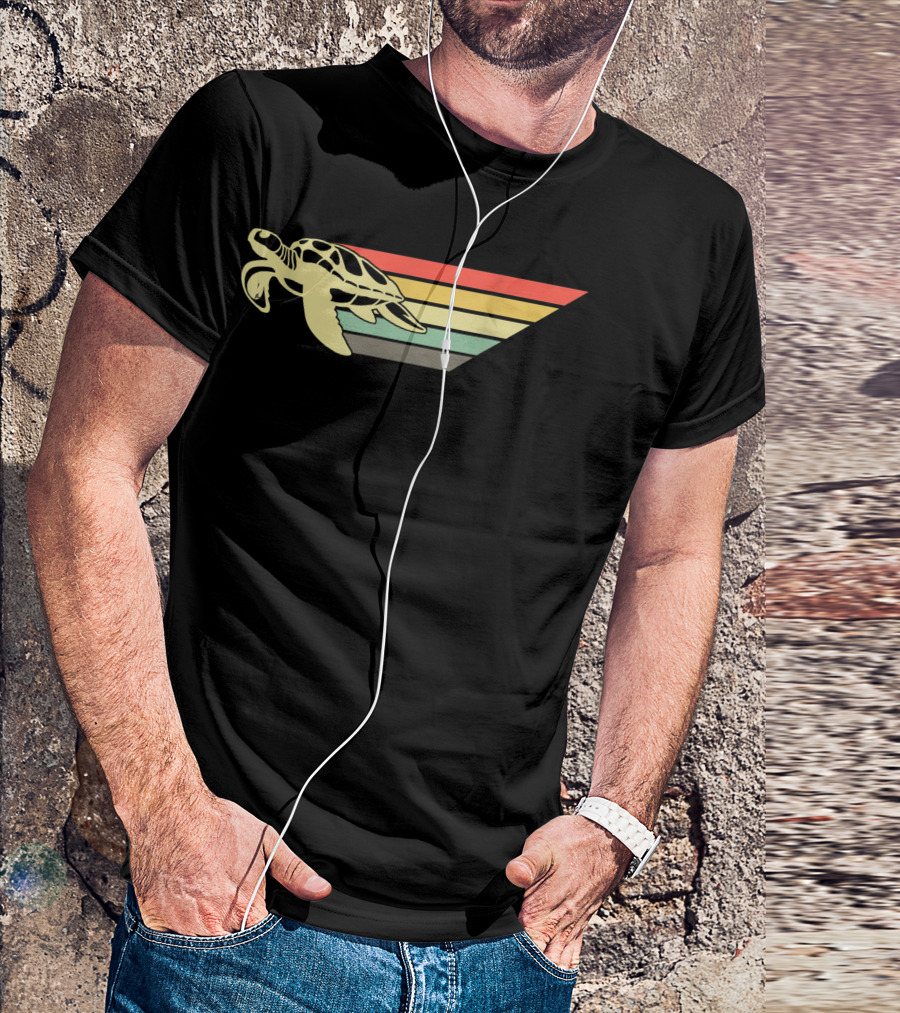 Retro Sea Turtle Lover Vintage Tortoise Stripes T-Shirt
