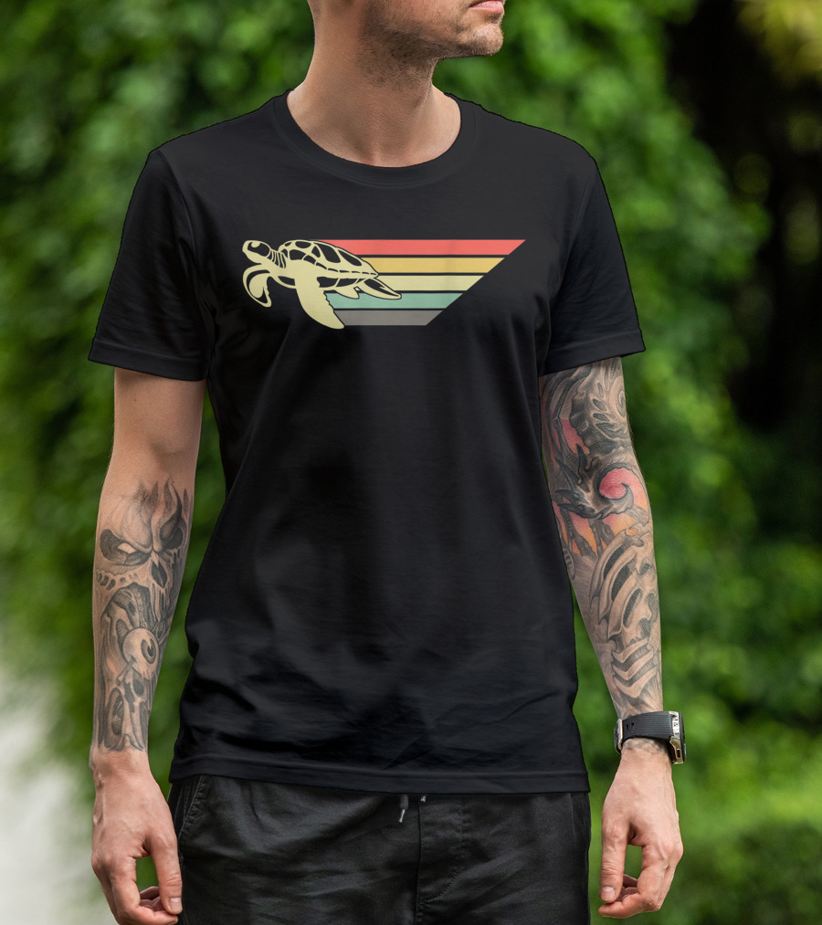 Retro Sea Turtle Lover Vintage Tortoise Stripes T-Shirt