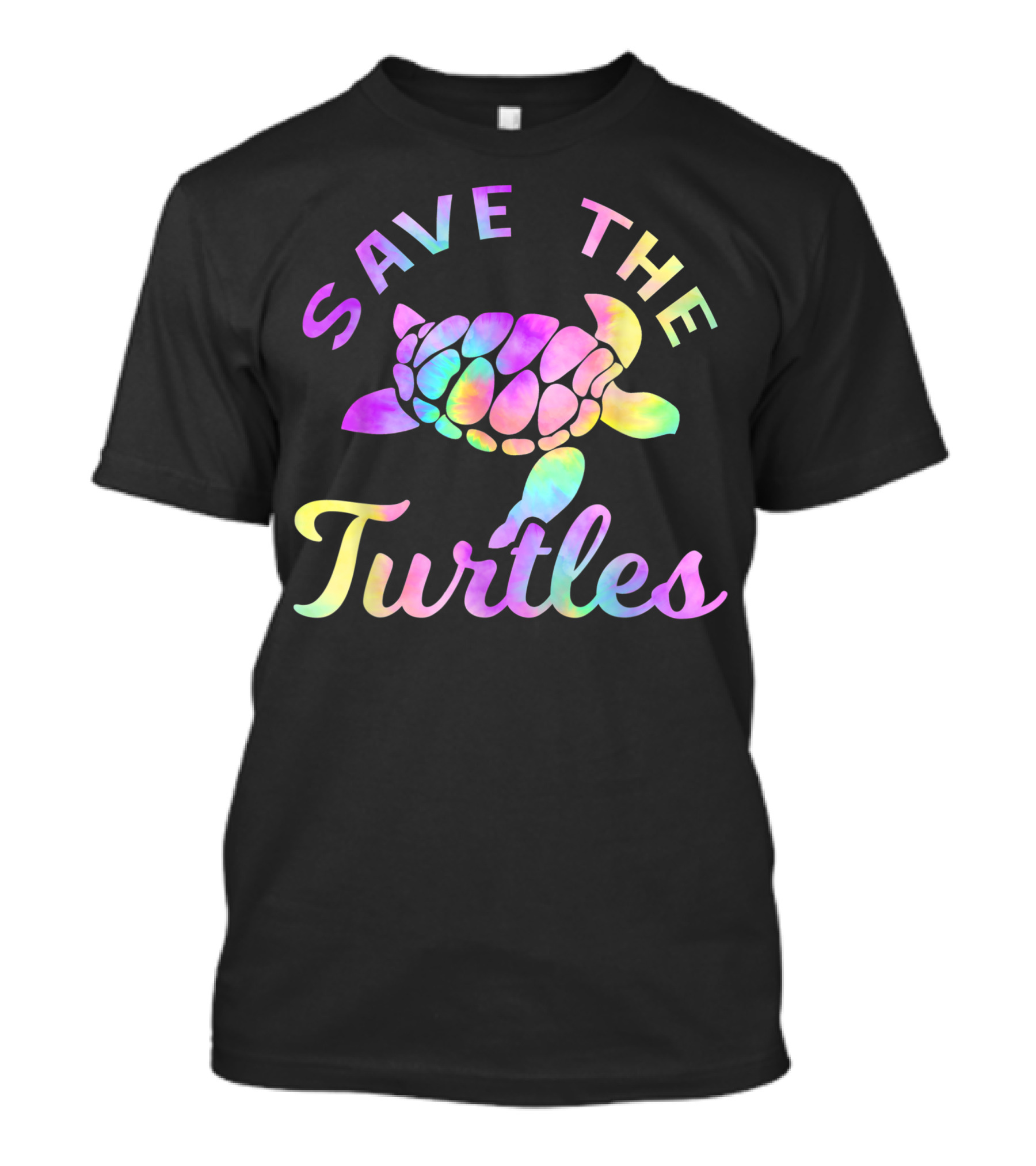 Save The Turtles Pastel Rainbow Tie Dye Turtle Conservation Message T-Shirt
