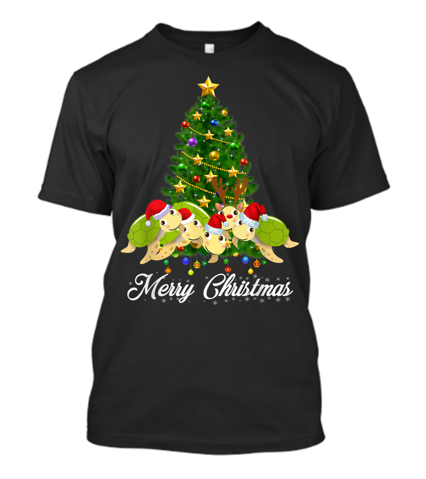 Sea Turtle Santa Hat Merry Christmas Tree Sea Turtles Lover Xmas T-Shirt