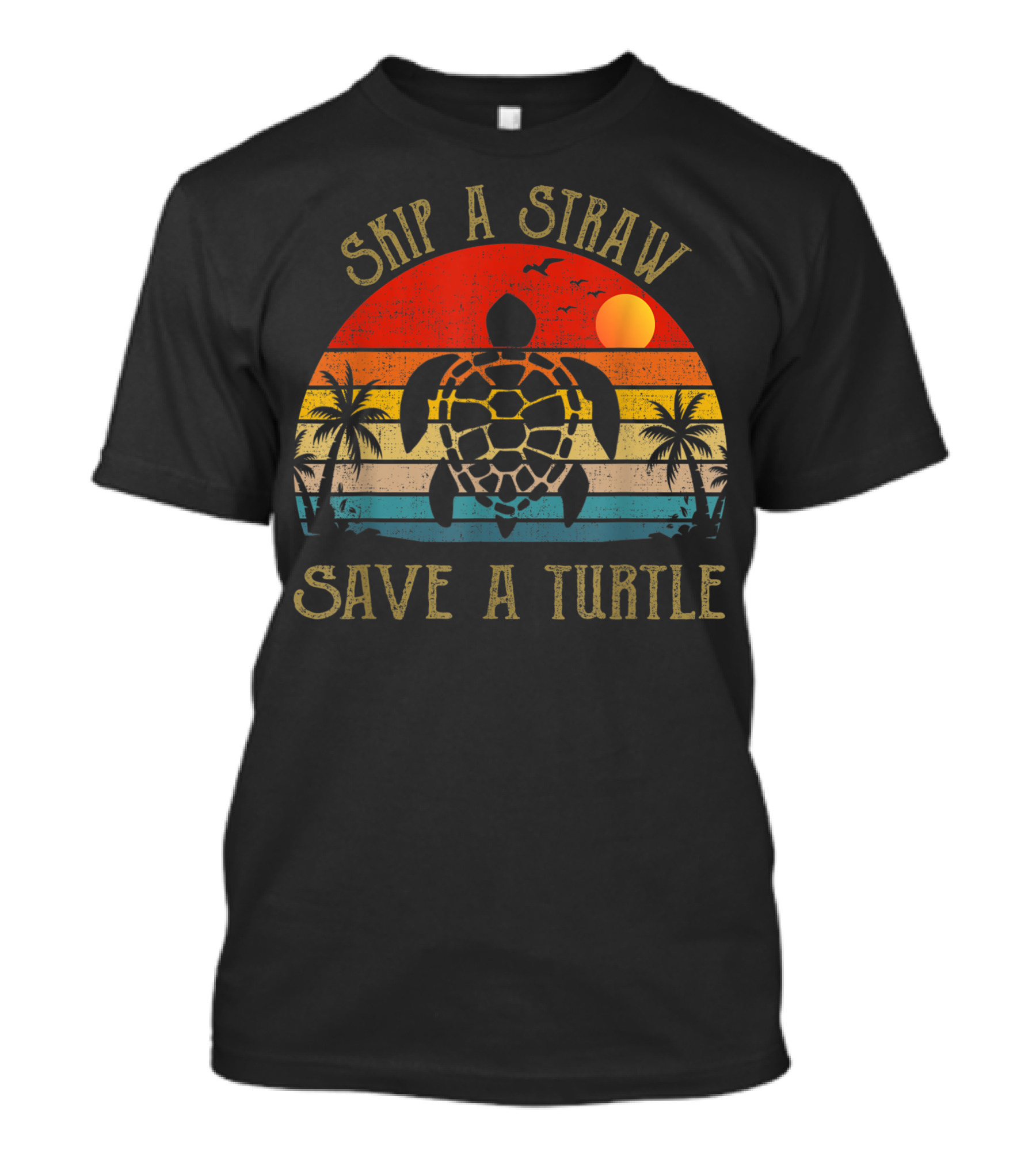 Skip A Straw Save A Turtle Sunset Tropical T-Shirt