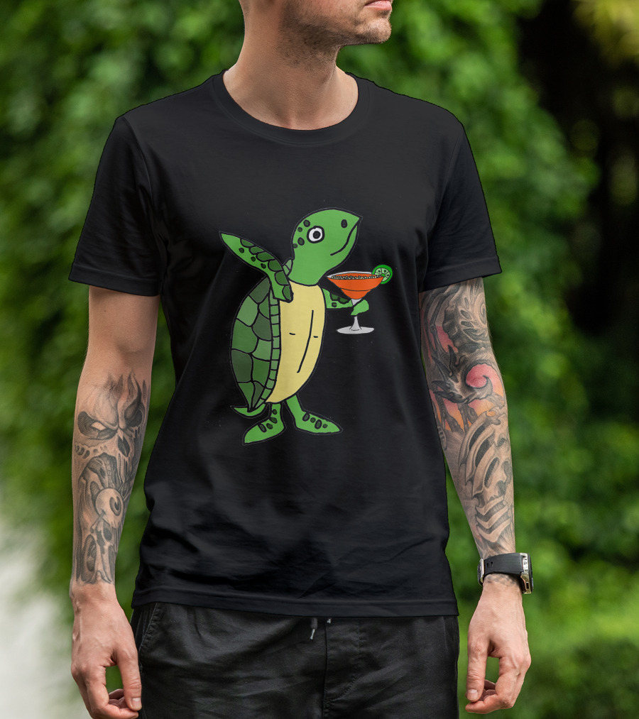 Smileteesdrink Sea Turtle Enjoying Margarita T-Shirt