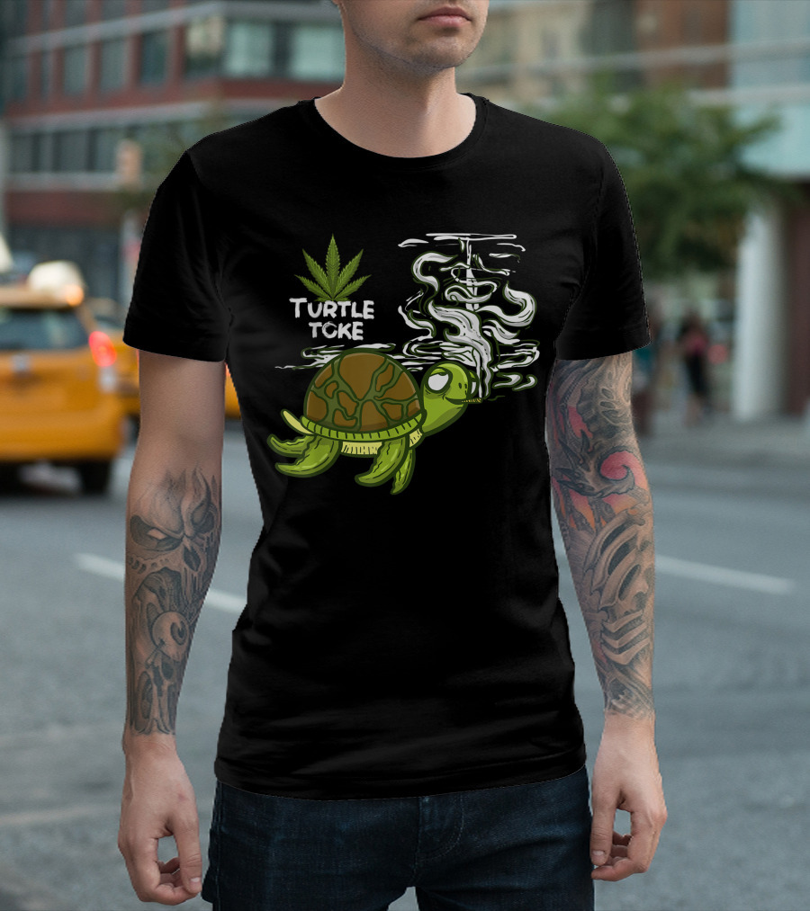 Turtle Toke Smoking High Turtle Weed 420 Marijuana Joint Stoner T-Shirt