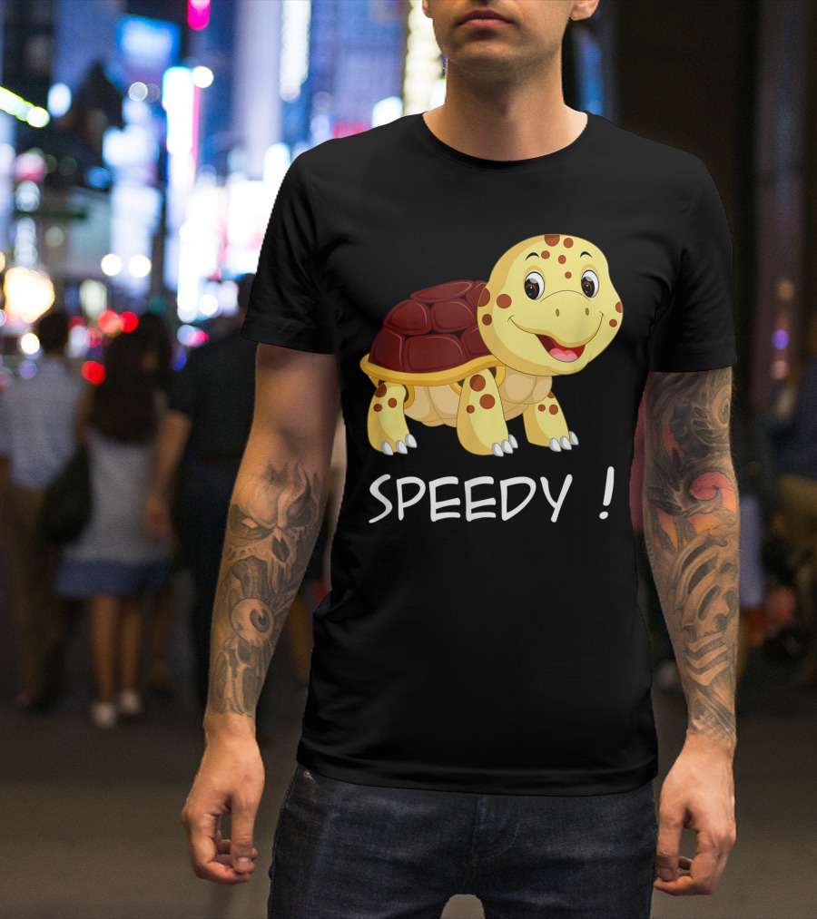 Speedy Turtle Enthusiastic Cartoon Character T-Shirt