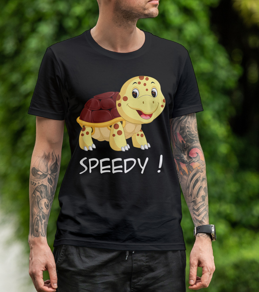 Speedy Turtle Enthusiastic Cartoon Character T-Shirt