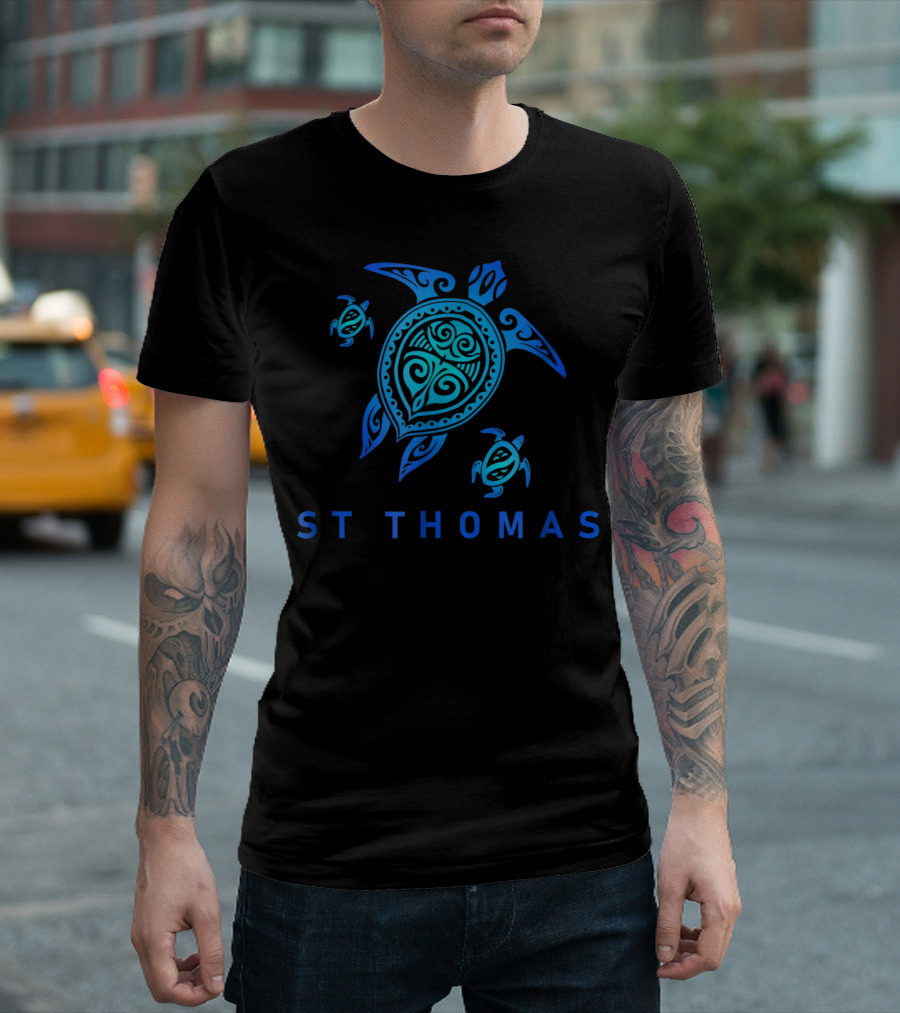 St Thomas Sea Blue Tribal Turtle T-Shirt