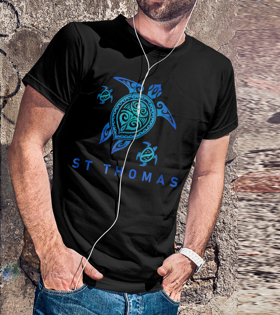 St Thomas Sea Blue Tribal Turtle T-Shirt