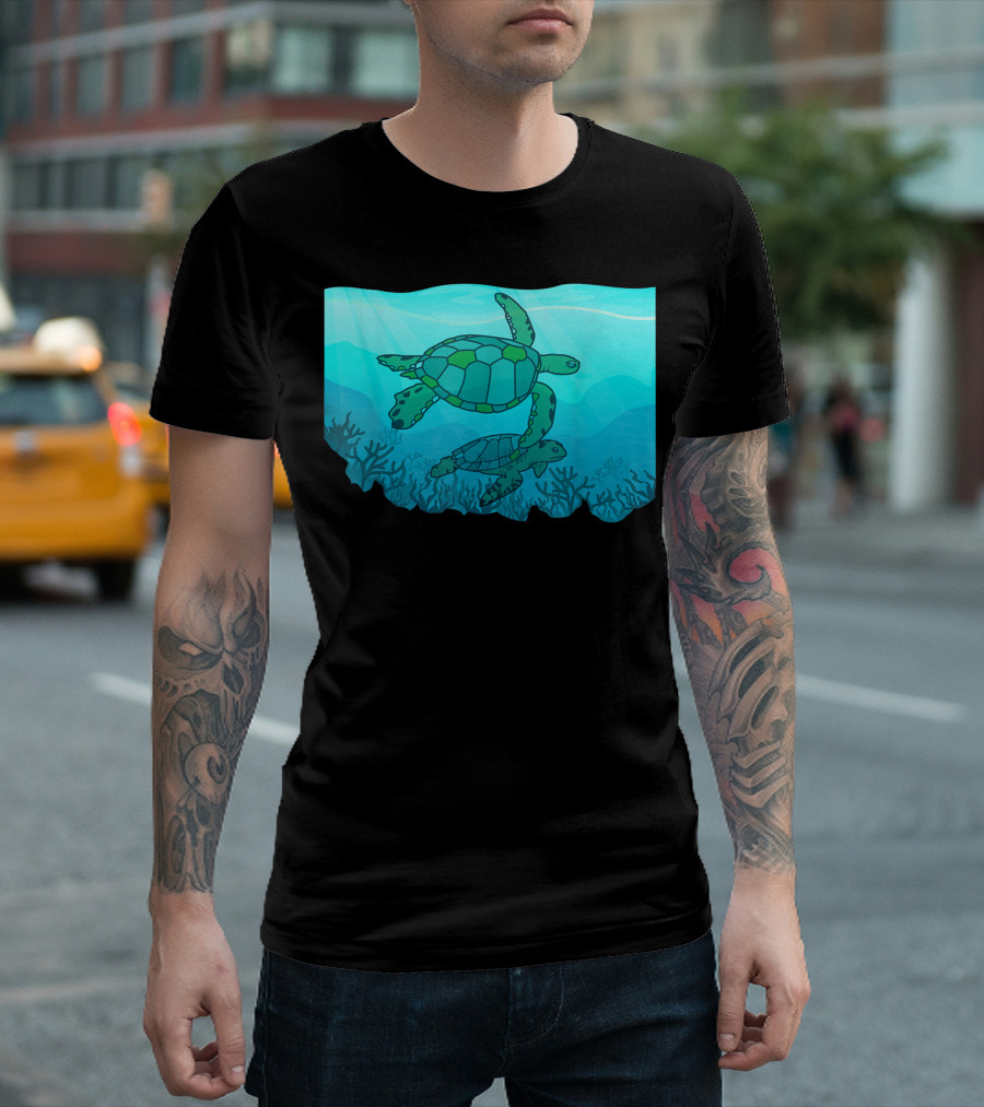 Swimming Sea Turtle Ocean Scene T-Shirt