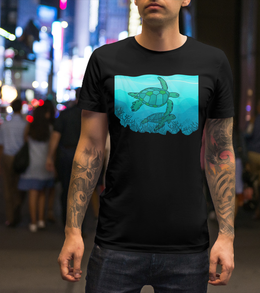 Swimming Sea Turtle Ocean Scene T-Shirt