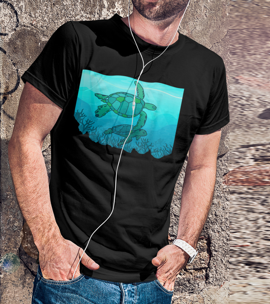 Swimming Sea Turtle Ocean Scene T-Shirt