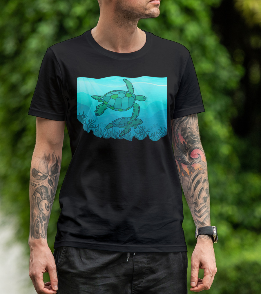 Swimming Sea Turtle Ocean Scene T-Shirt