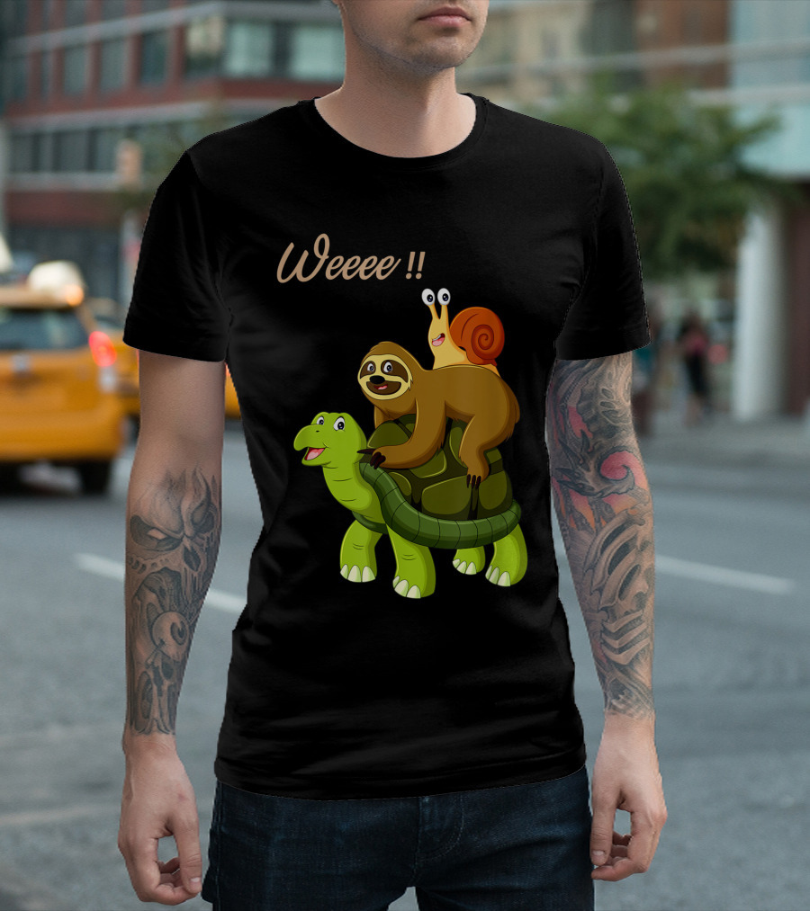 Weeee Cute Lazy Sloth Spirit Animal Lover Sloth Riding Turtle with Snail T-Shirt