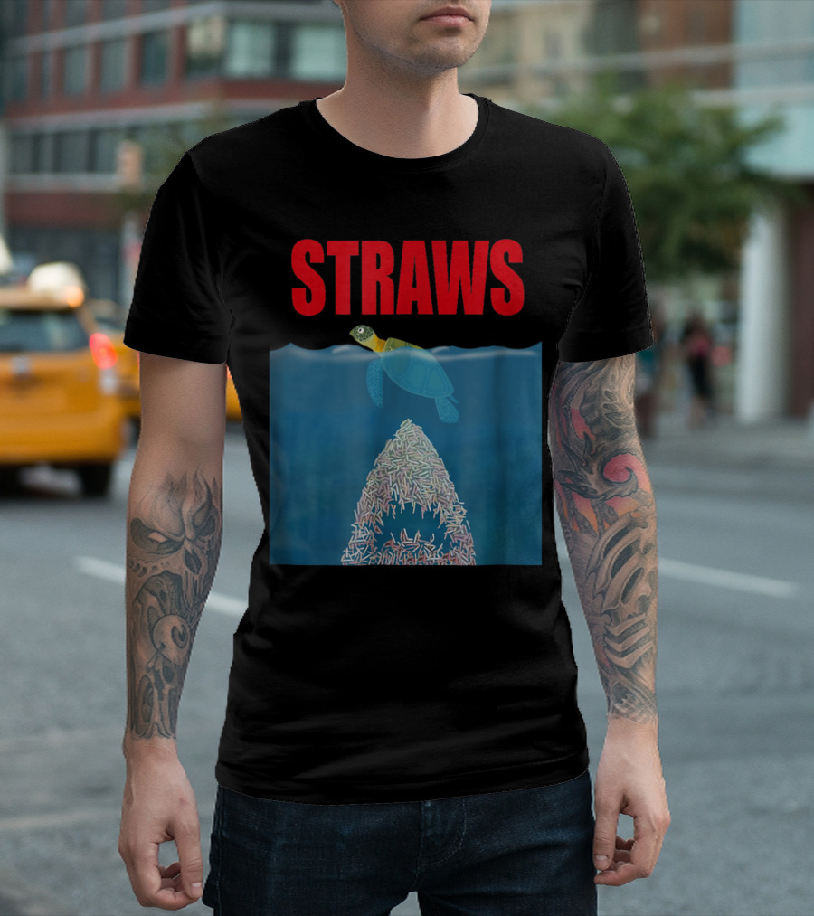 Ban Plastics Straws Save Sea Turtles Save Earth Straws Sea Turtle Ocean Conservation T-Shirt