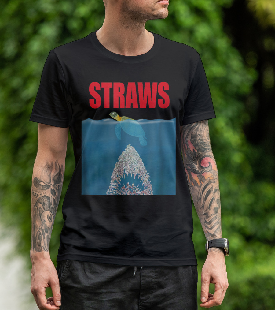 Ban Plastics Straws Save Sea Turtles Save Earth Straws Sea Turtle Ocean Conservation T-Shirt