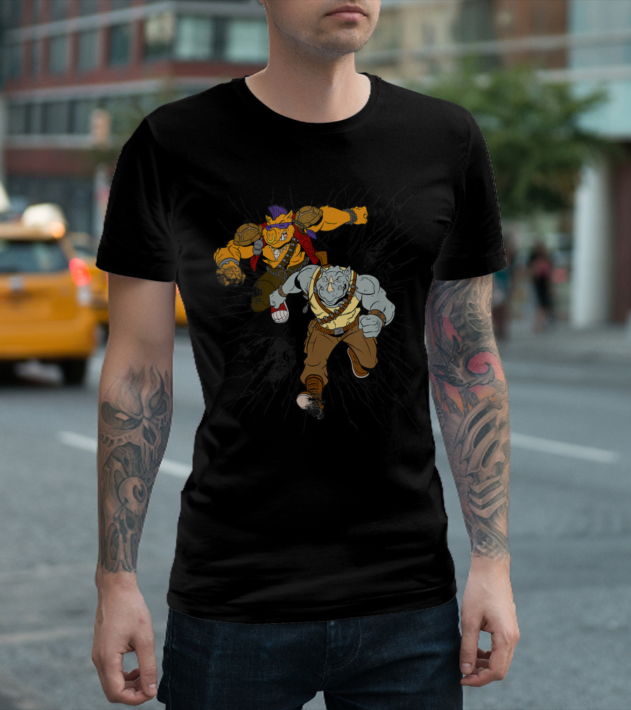 TMNT Bebop and Rocksteady Breakout Action Scene T-Shirt