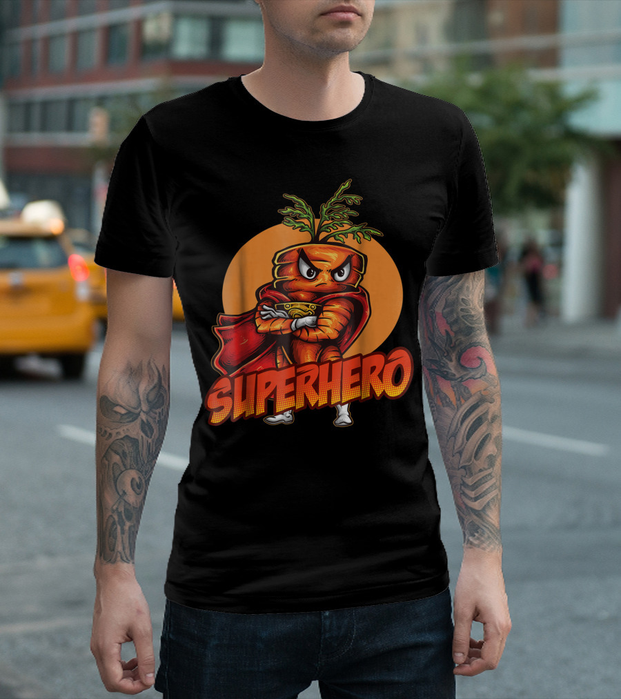 Angry Carrot Superhero Vegetarian Vegan Heroic Cape Veggie Power T-Shirt