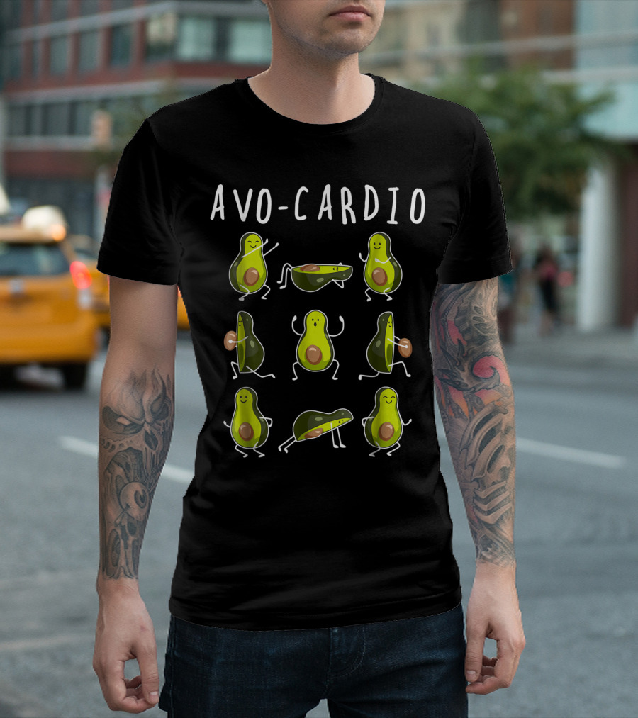 Avo Cardio Avocado Exercise Fruit Pun with Cartoon Avocados T-Shirt