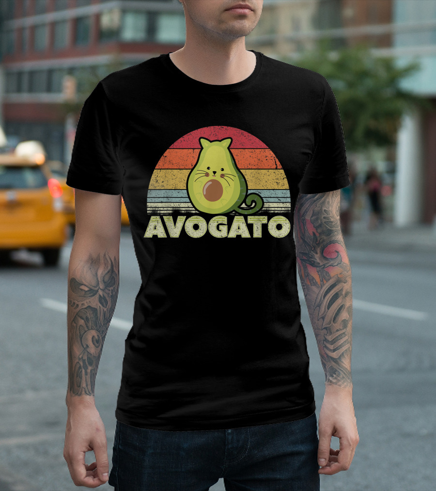Avogato Cat Avocado Retro Rainbow T-Shirt