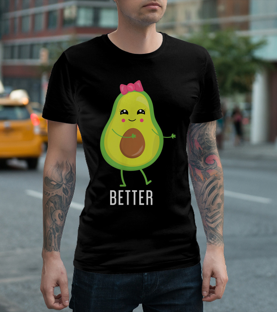 Better Half Avocado with Pink Bow and Cheerful Expression T-Shirt
