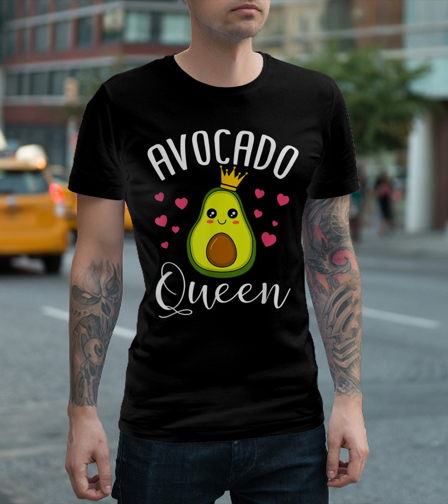 Avocado Queen Cute Vegan with Hearts and Crown T-Shirt