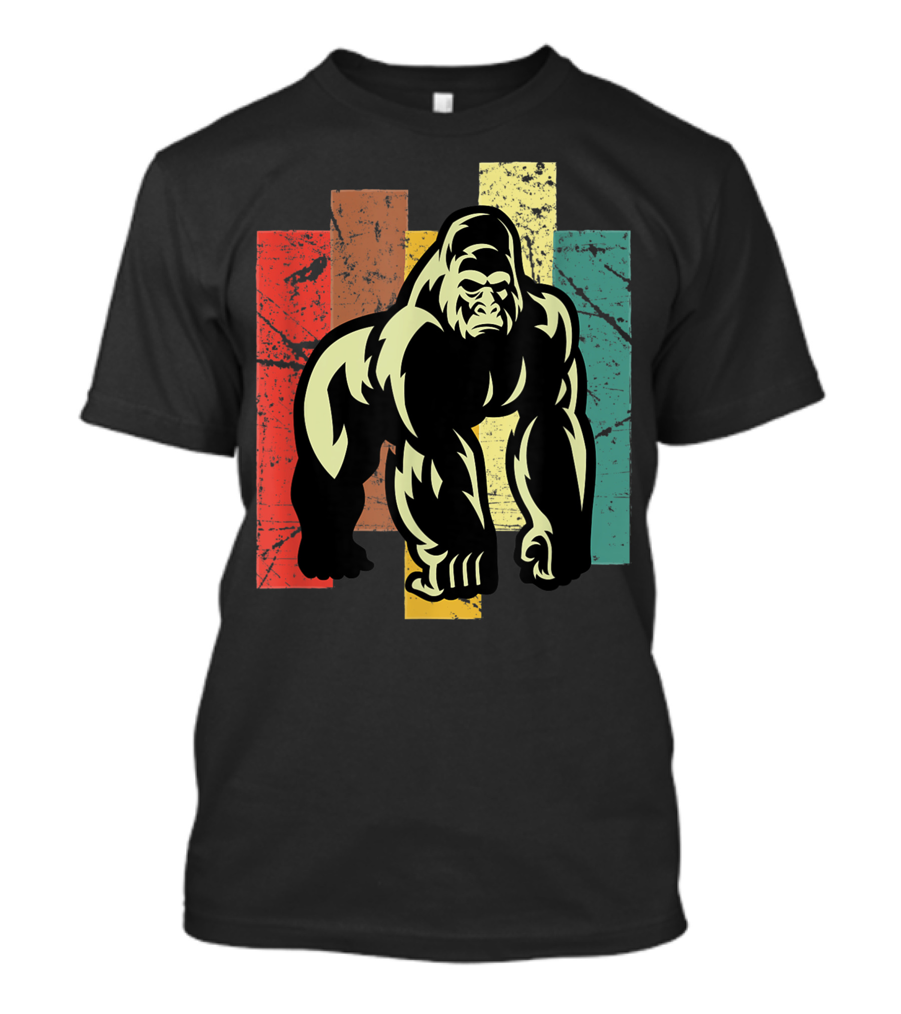 Gorilla 70s Vintage Animal Lover Retro Stripes T-Shirt