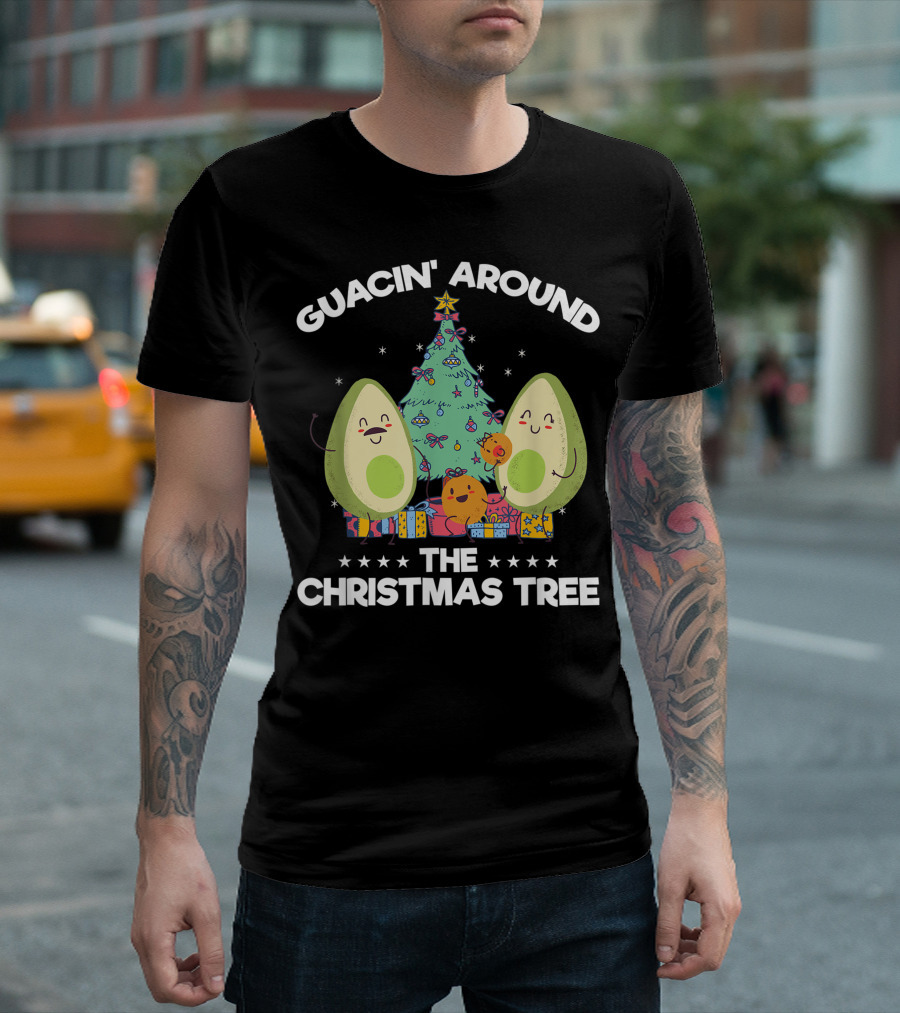 Guacin Around The Christmas Tree Funny Tropical Christmas Avocado Holiday Scene T-Shirt