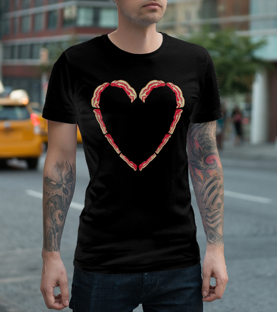 Heart Shaped Bacon Stripes I Love Bacon T-Shirt