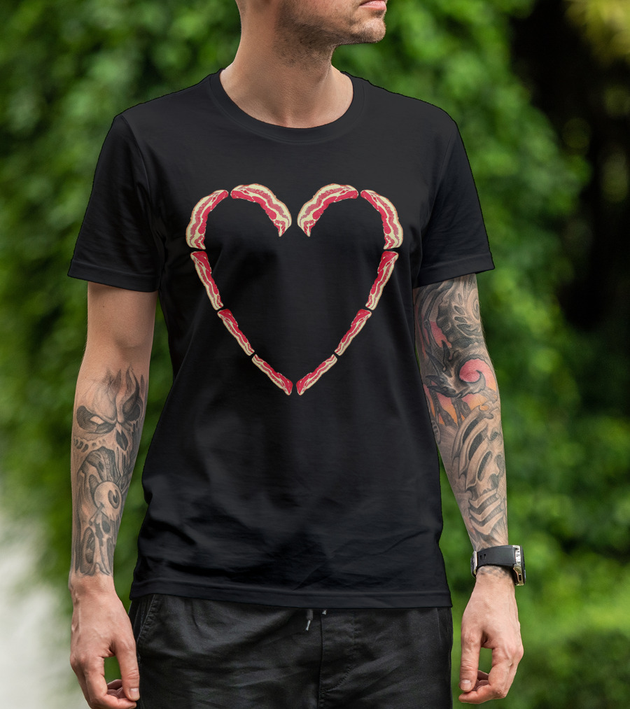 Heart Shaped Bacon Stripes I Love Bacon T-Shirt